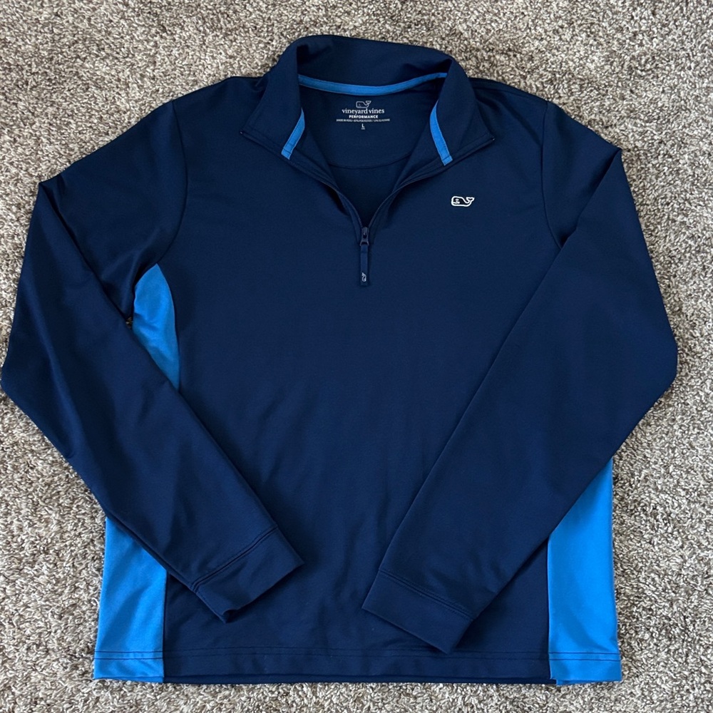 Vineyard Vines Performance Navy Blue Quarter Zip Pullover Size 16/L